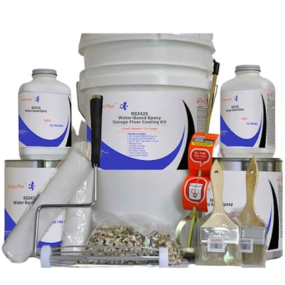 Resins Plus - Garage Floor Coating and Epoxy Kit | Includes All Needed Tools and Materials for DIY Application | RS3425 Fast Cure Water Based Epoxy