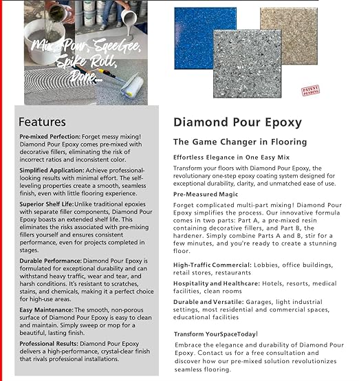 Diamond Pour Epoxy Floor Coating, Pre-Measured, One-Step Epoxy System