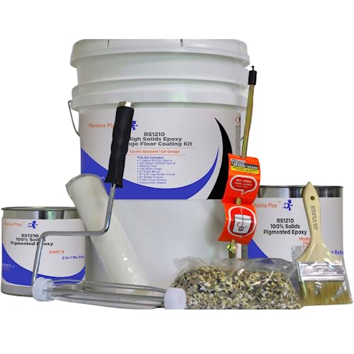 Resins Plus - Garage Floor Coating and Epoxy Kit | Includes All Needed Tools and Materials for DIY Application | RS1210 100% Solids Pigmented Epoxy with Paint Chips